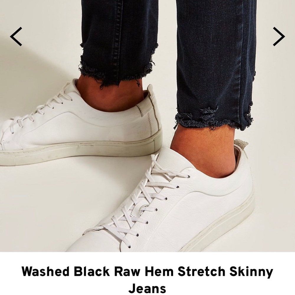 Topman Washed Black Raw Hem Skinny Jeans - Picture 4 of 5